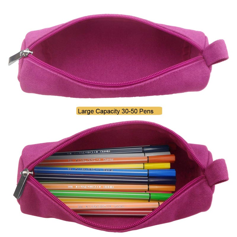 Enyuwlcm Heavy Canvas Stationery Stylish Simple Pencil Bag and Durable Compact Zipper Pencil Case Pouch 1 Pack Pink - Image 5